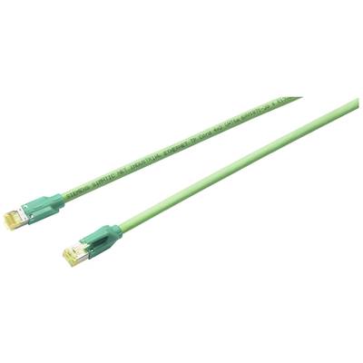 Zelený ethernetový kábel s RJ45 konektormi na oboch koncoch, vhodný pre priemyselné sieťové pripojenia.