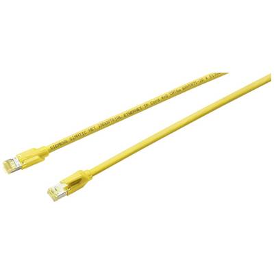 Žltý ethernetový kábel s RJ45 konektormi na oboch koncoch, vhodný pre priemyselné použitie.