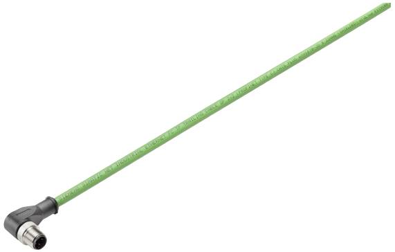 Dlhý zelený kábel so strieborným pravouhlým konektorom na konci. Ideálny pre priemyselné použitie.