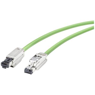 'Dva zelené sieťové RJ45 káble s kovovými konektormi, z blízkeho pohľadu.'