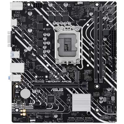 Základná doska ASUS, model Prime H610M-K D4, zobrazuje rôzne konektory a komponenty, ako napríklad pätica CPU, sloty pre RAM a PCIe sloty.