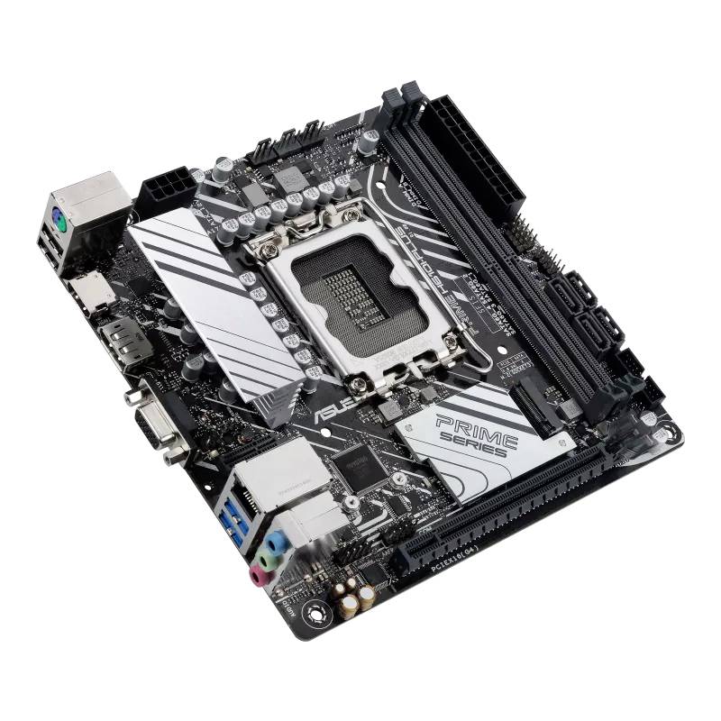 Čierna základná doska série ASUS Prime s konektormi, slotmi RAM a napájacími prípojkami na bielom pozadí.