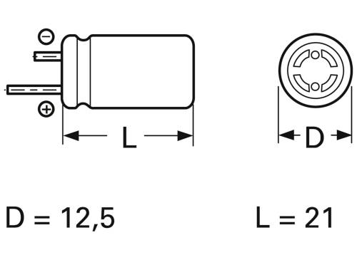 Výkres valcového dielu s uvedením dĺžky a priemeru: priemer (D) = 12,5 a dĺžka (L) = 21.