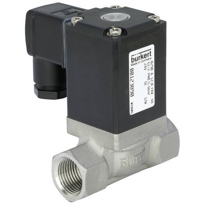Elektromagnetický ventil od Bürkert, číslo modelu a technické špecifikácie viditeľné na štítku.