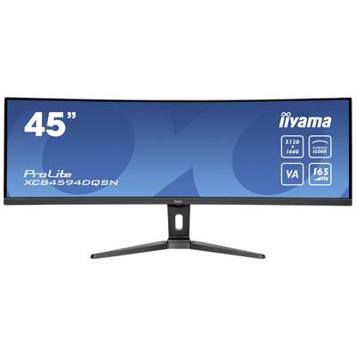 Širokouhlý zakrivený počítačový monitor iiyama, 45 palcov, model ProLite XC84594DQSN, rozlíšenie 5120 x 1440, VA panel, 165 Hz.