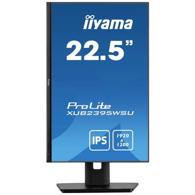 Vertikálne orientovaný monitor zobrazuje modrý displej s nápismi '22.5"', 'ProLite XUB2395WSU', 'IPS' a '1920x1200'.