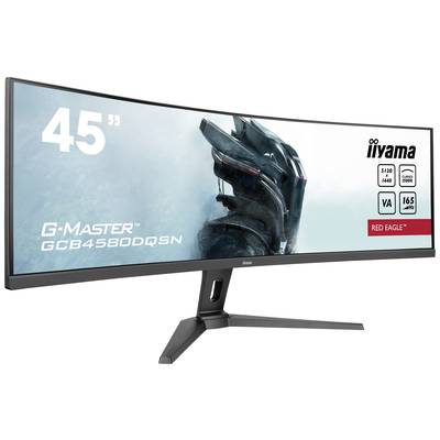 45-palcový herný monitor Iiyama G-Master, zakrivený displej, VA technológia, 165 Hz, viditeľný názov značky a charakteristiky produktu.