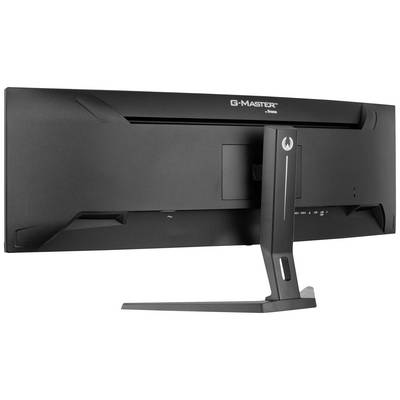 Ultraširokouhlý monitor na podstavci, pohľad zozadu, na ktorom je uvedená značka 'G-MASTER'.