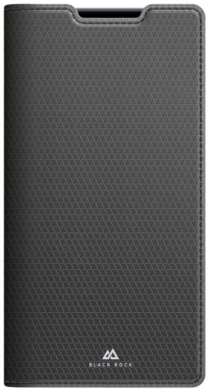 Čierne puzdro na mobil s geometrickým vzorom, vertikálne orientované. V spodnej časti je viditeľné logo 'Black Rock'.
