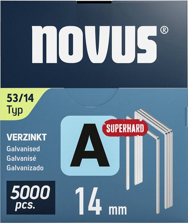 Spony z jemného drôtu A typ 53 14mm 5000 ks Novus Tools 042-0764 Rozmery (d x š) 14 mm x 11.3 mm