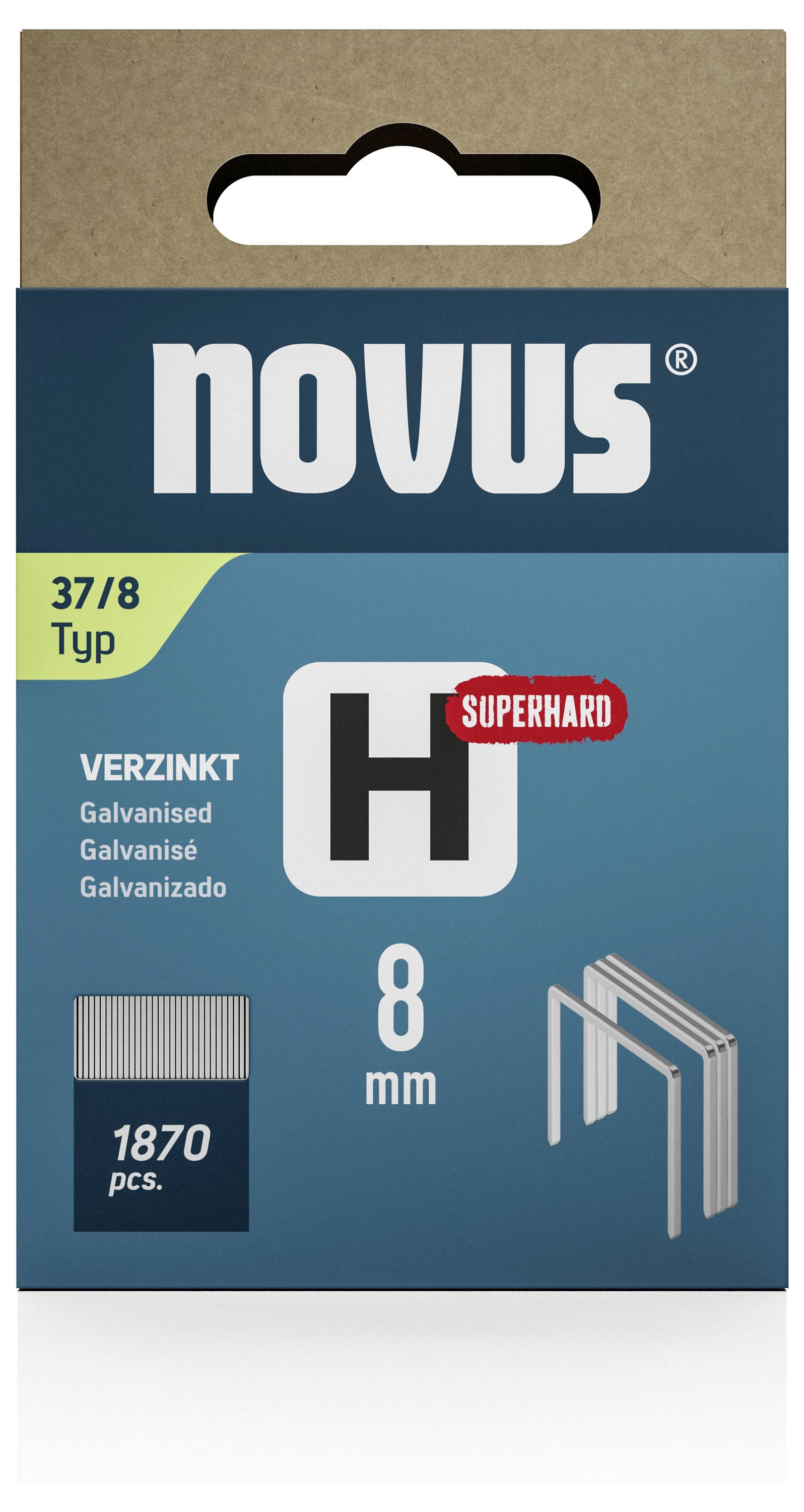Balenie pre svorky Novus H-typ, 37/8, pozinkované, 'supertvrdé', 1870 kusov, 8 mm.