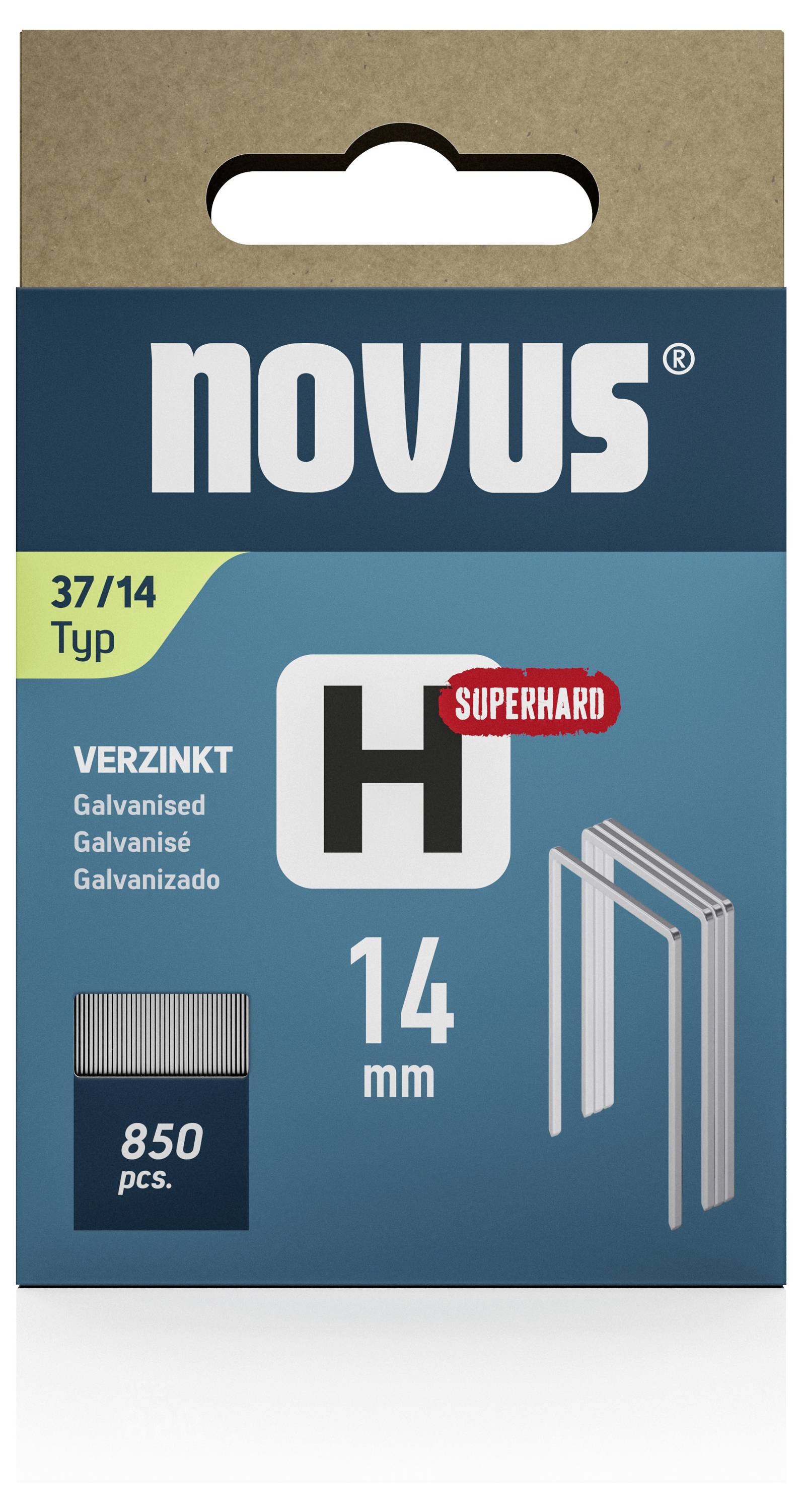 Balenie spiniek, typ 37/14, pozinkované, 'Superhard', 14 mm, 850 kusov, značka Novus.