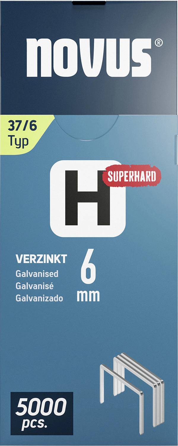 Sponky z jemného drôtu H typ 37 6 mm super tvrdé 5000 ks Novus Tools 042-0770 Rozmery (d x š) 6 mm x 10.6 mm