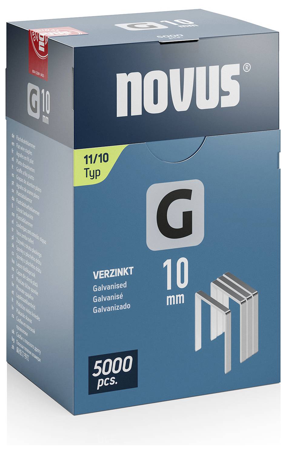 Balenie spiniek značky Novus, typ 11/10, pozinkované, 10 mm, 5000 kusov.