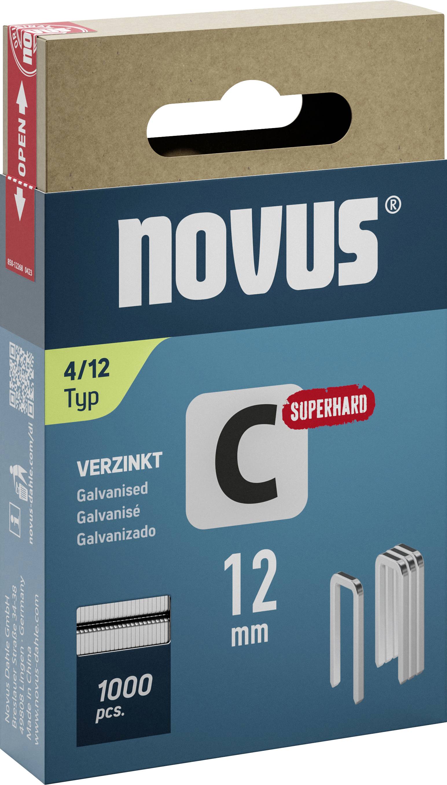 Škatuľa spiniek Novus, typ 4/12, 1000 kusov, 12 mm, pozinkované.