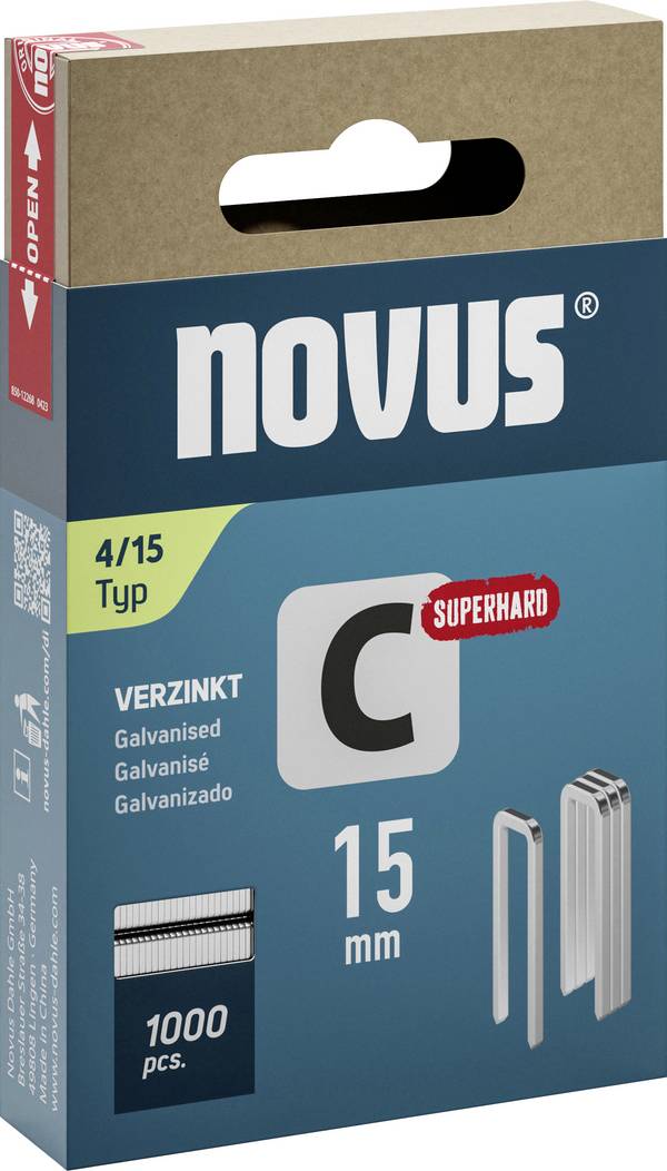 Úzke zadné klipy C typ 4 15mm 1000 ks Novus Tools 042-0801 Rozmery (d x š) 15 mm x 6.1 mm
