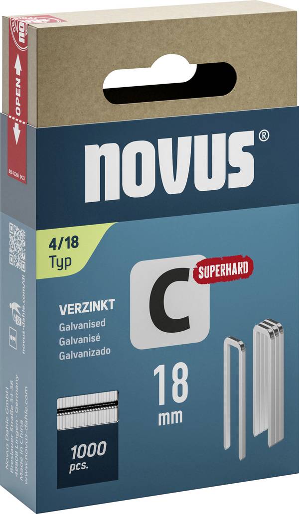 Úzke zadné svorky C typ 4 18mm 1000 ks Novus Tools 042-0802 Rozmery (d x š) 18 mm x 6.1 mm