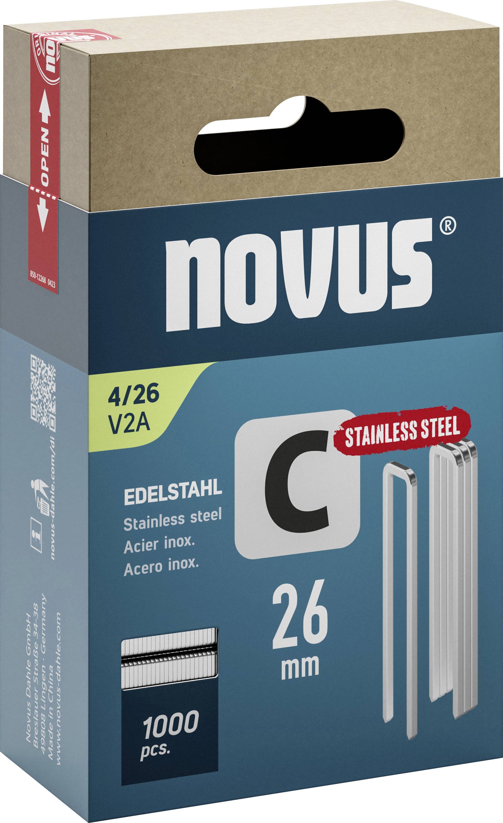 Balenie spiniek 'Novus', nehrdzavejúca oceľ, veľkosť 26, 1000 kusov, 26 mm.