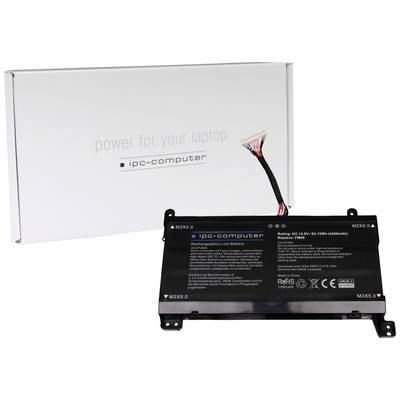 Batéria notebooku od spoločnosti IPC-Computer s dôrazom na technickú špecifikáciu v popredí, balenie s nápisom 'power for your laptop' v pozadí.