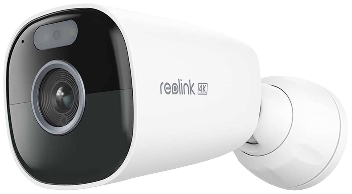 Biela bezpečnostná kamera s tmavým objektívom a logom 'reolink 4K' na boku.