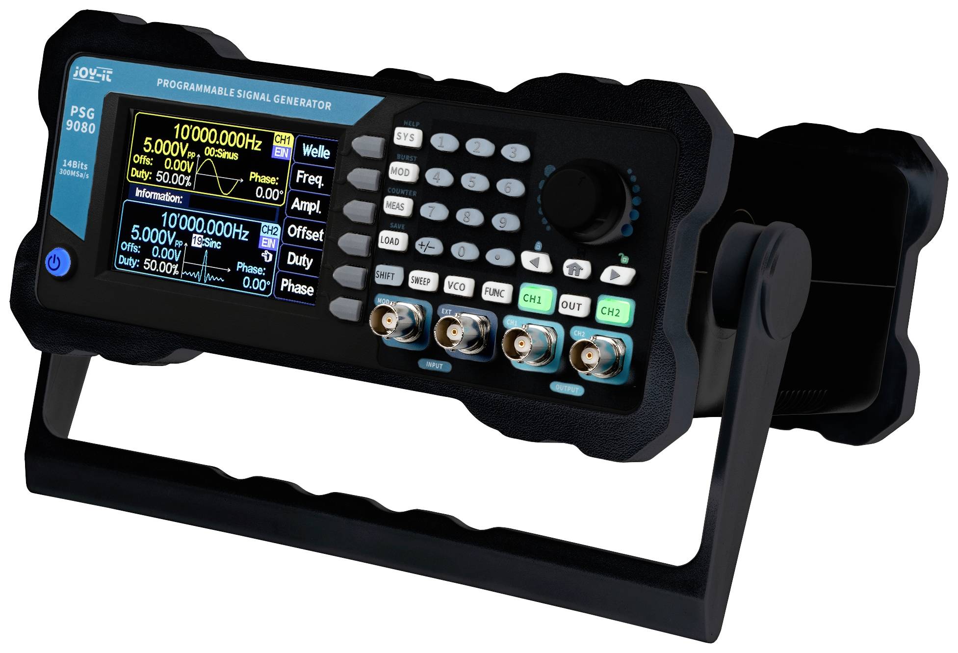 Joy-it JT-PSG9080-B Generatore di segnale 0 MHz - 80 Hz 2 canali Triangolare, Curva di Lorenz, Puls, Rumore, Quadra, Sinuosidale, TTL, Rampa