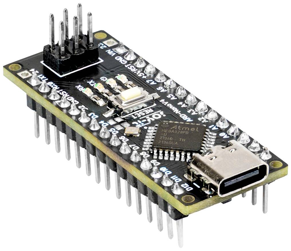 Mikrokontrolérová doska s veľkým počtom pinov a USB-C portom, vhodná pre elektronické projekty a prototypovanie.