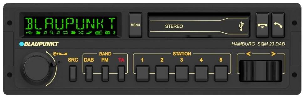 Blaupunkt Hamburg SQM 23 DAB Autoradio Sintonizzatore DAB+, Design retrò, Collegamento per controllo remoto da volante, Vivavoce Bluetooth®