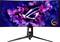 Zakrivený monitor ASUS ROG s podsvietením loga. Svetelné efekty zobrazujú živé, pestré farby. Logo značky 'ASUS OLED' je viditeľné.