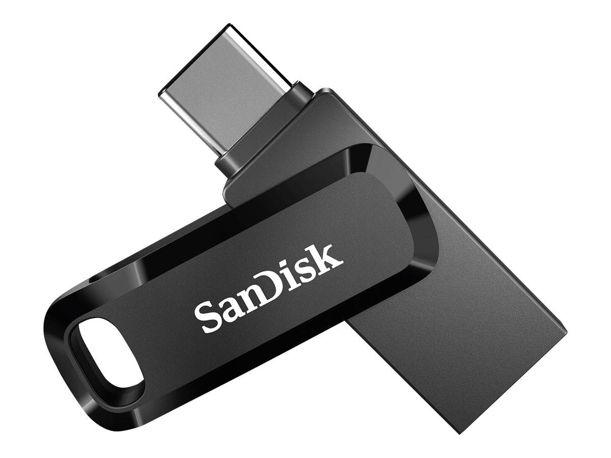 Čierny USB kľúč s USB-C konektorom, na ktorom je napísané 'SanDisk'.