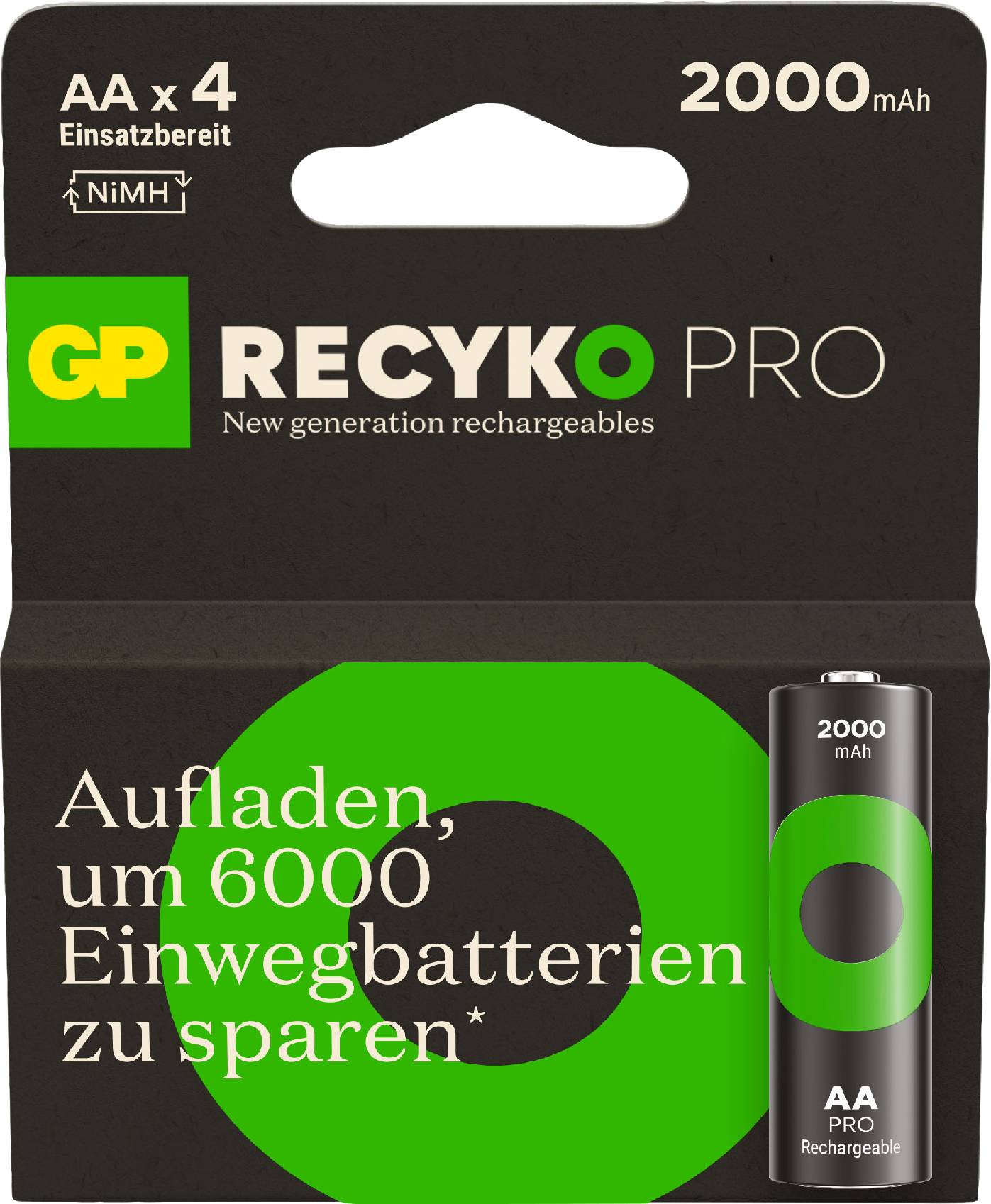 'GP ReCyko Pro AA 4 ks 2000 mAh, nabíjateľné batérie. Nabíjajte a ušetrite až 6000 jednorazových batérií.'
