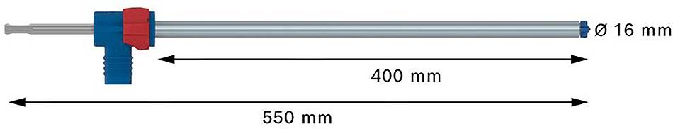 Ilustrácia palice s rukoväťou. Celková dĺžka 550 mm, od rukoväte po špičku 400 mm, priemer 16 mm.