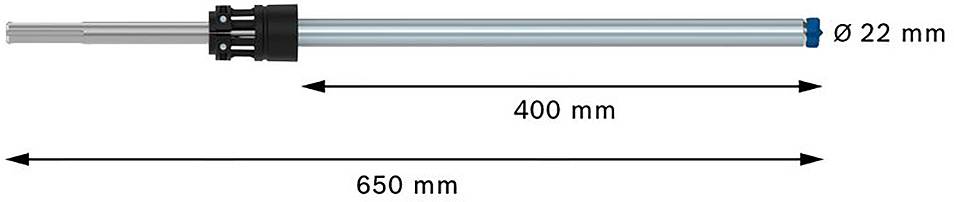 Znázornenie valca s úžitkovou dráhou 400 mm a celkovou dĺžkou 650 mm, priemer 22 mm.