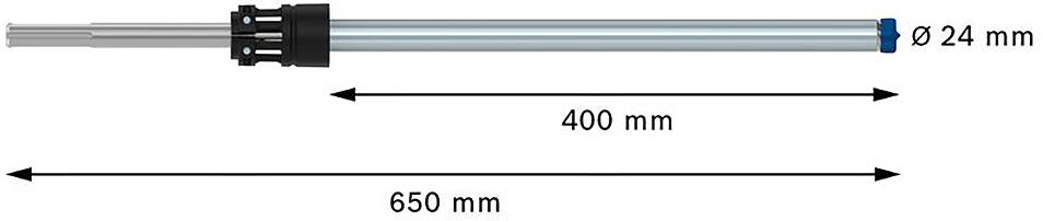 Valec s priemerom 24 mm a celkovou dĺžkou 650 mm. Funkčná dĺžka je 400 mm.