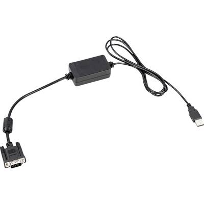 Čierny káblový adaptér s USB konektorom na jednej strane a VGA konektorom na druhej strane, s obdĺžnikovým telesom v strede.