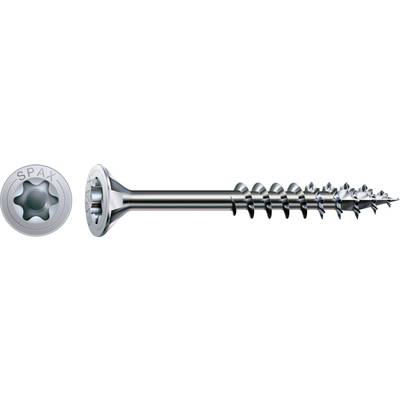 Kovová skrutka so zápustnou hlavou, čiastočne závitová bez hrotu. Označenie 'SPAX' viditeľné na hlave.