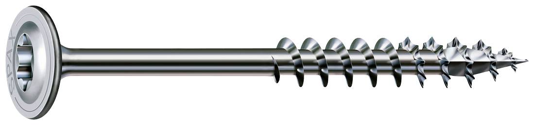 Strieborná drevená skrutka so zápustnou hlavou a krížovým výrezom, vhodná pre drevené spoje.