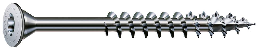 Samoreziaca kovová skrutka s Torx hlavou a robustným závitom, ideálna pre spájanie dreva a kovu.