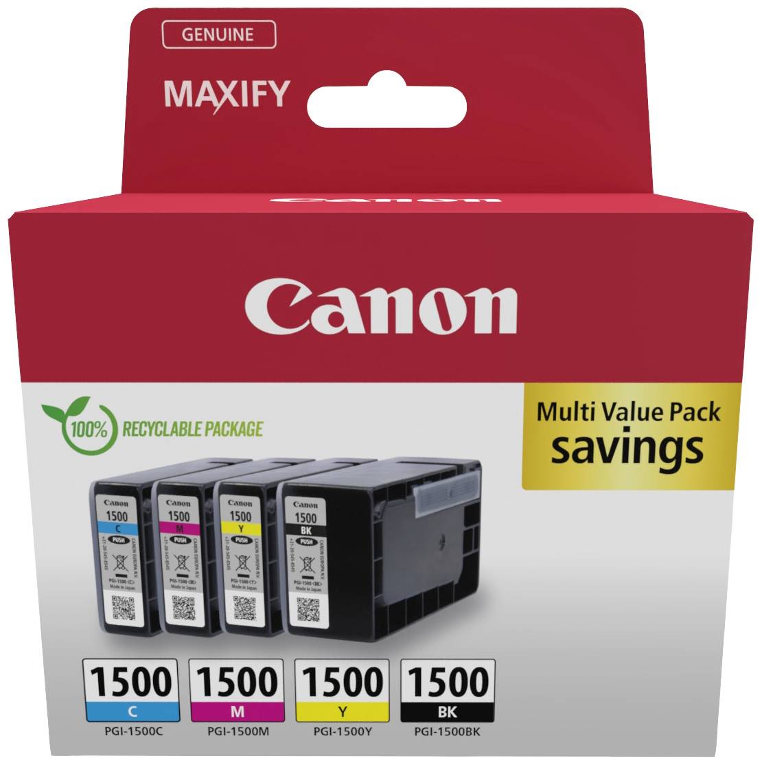 Canon Cartuccia PGI-1500 BK/C/M/Y Multipack Originale Imballo multiplo Nero, Ciano, Magenta, Giallo 9218B006