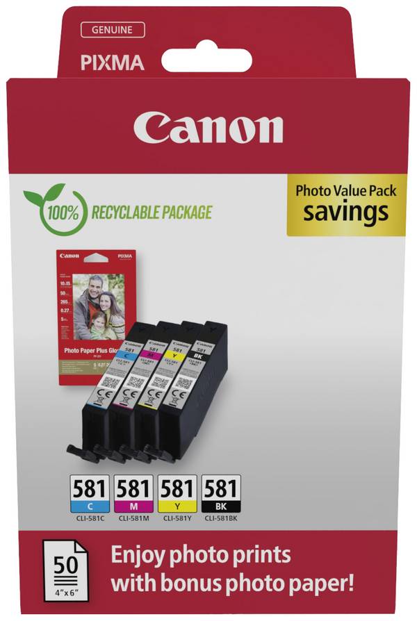 Canon CLI-581 atramenty originál  čierna, zelenomodrá, purpurová, žltá