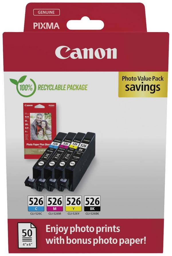 Canon CLI-526 atramenty originál  čierna, zelenomodrá, purpurová, žltá
