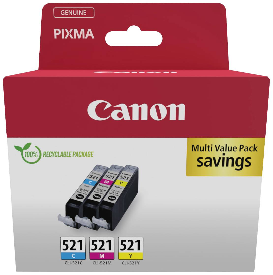 Canon Cartuccia CLI-521 C/M/Y Multipack Originale Imballo multiplo Ciano, Magenta, Giallo 2934B015