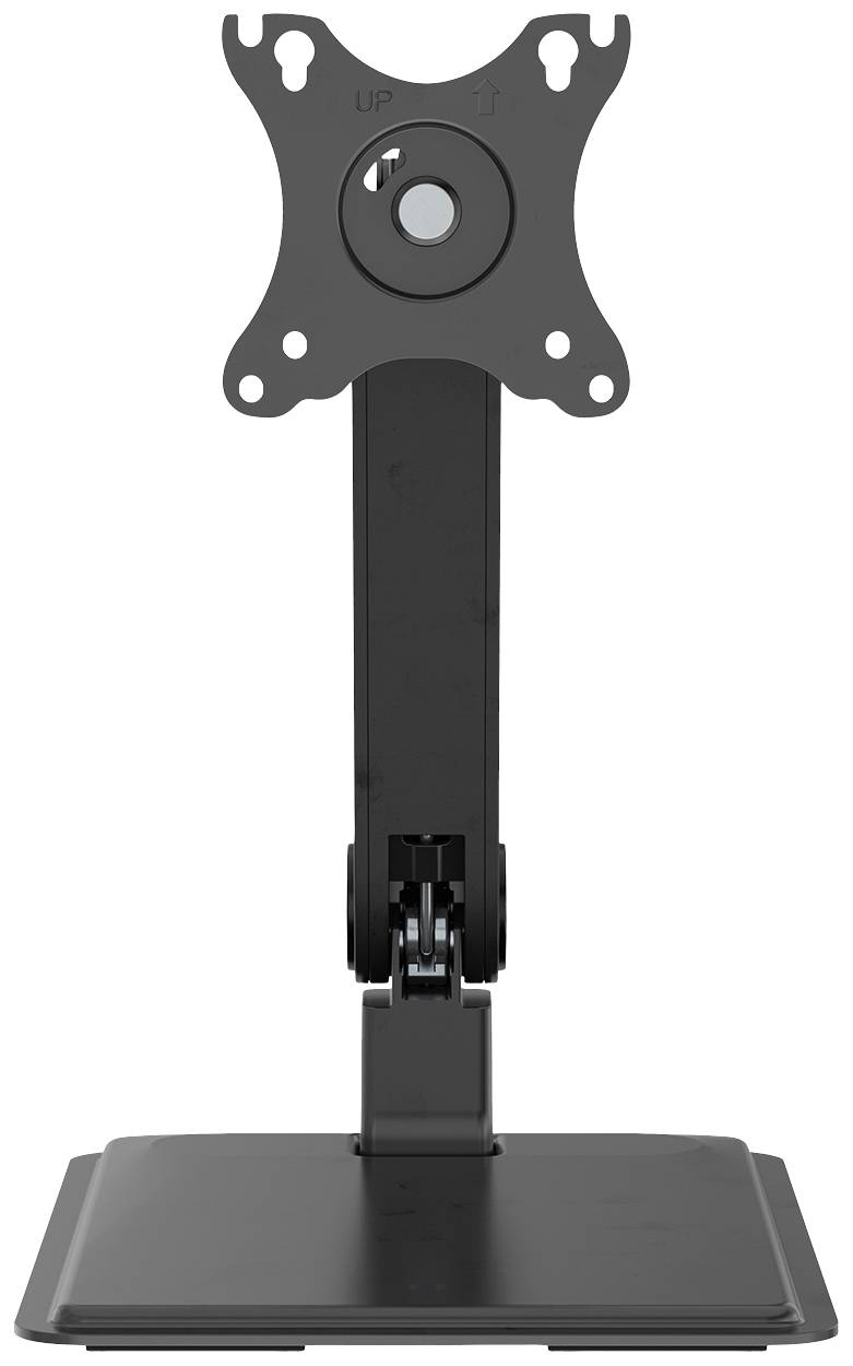 Čierny stojan na monitor s nastaviteľným VESA držiakom, vhodný pre stolové displeje.