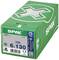 Zelený obal s označením 'SPAX', obsahuje 100 skrutiek s rozmermi 6 x 130 mm. Vyrobené v Nemecku, s Wirox povrchovou úpravou.