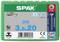 SPAX skrutky 3,5x20 mm v balení, A2 nehrdzavejúca oceľ, nehrdzavejúce. Obsahuje 200 kusov. Vyrobené v Nemecku. QR kód a čiarové kódy viditeľné.