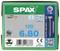 Balenie škatule so 100 skrutkami Spax, veľkosť 6x80 mm, nehrdzavejúce, vyrobené v Nemecku, s vytlačeným čiarovým kódom a QR kódom.