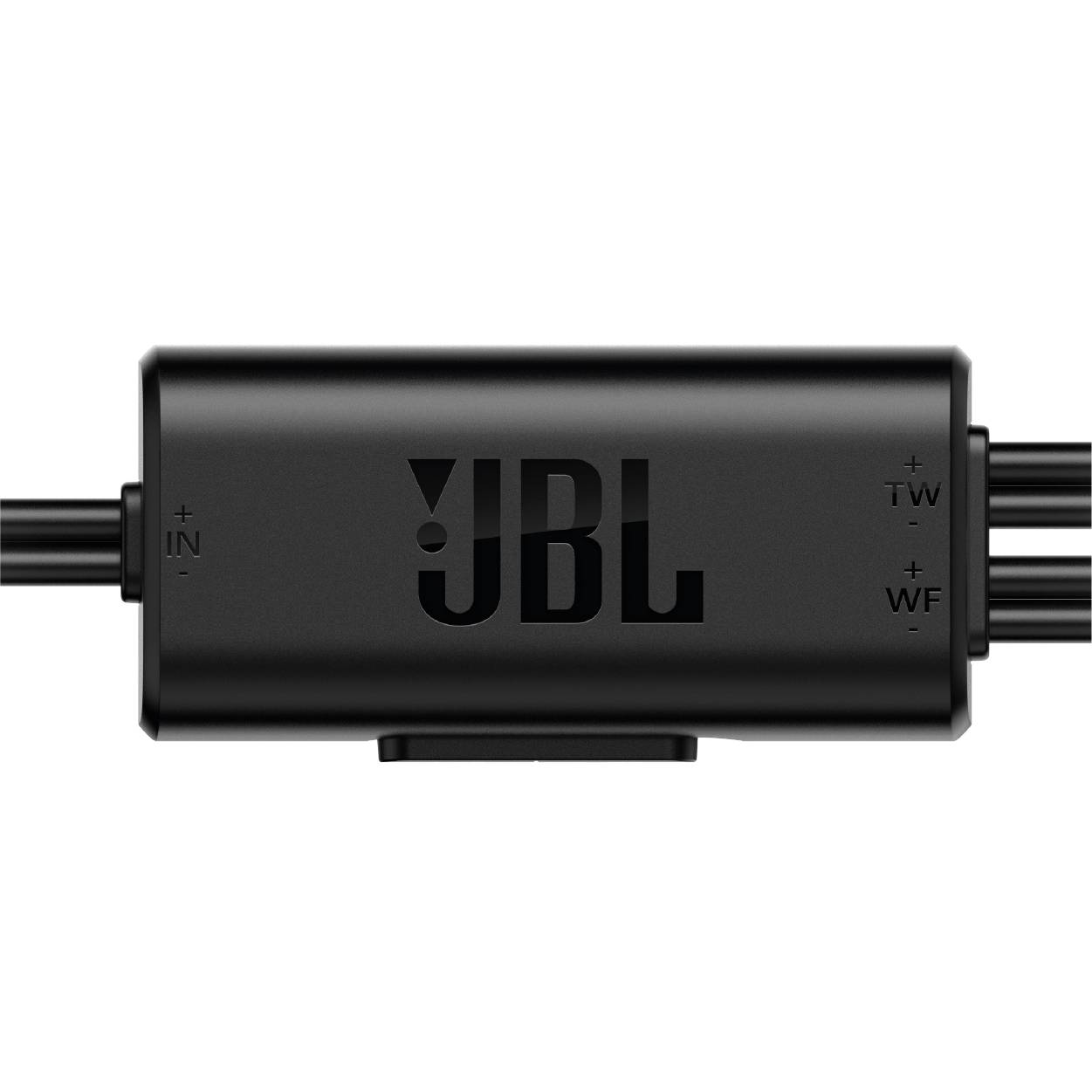 Čierny audikonvertor s logom JBL. Zobrazuje vstupy a výstupy na bočných stranách pre možnosti pripojenia; kompaktný a funkčný.