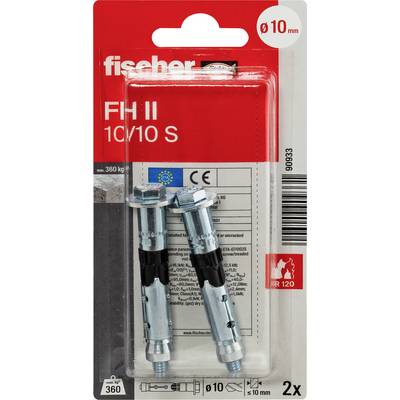 Balík dvoch Fischer FH II 10/10 S kovových expanzných kotiev, hodnotený max. 360 kg, pre 10 mm otvory a 2x množstvo.