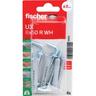 Balenie pre kotvy do steny Fischer UX 8x50 R WH, sada 4 kusov, na otvory 8 mm s nosnosťou až 45 kg.