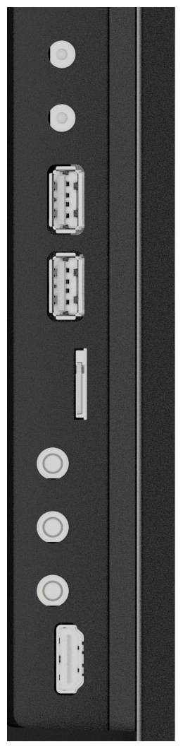 Zadná strana elektronického zariadenia s viacerými pripojeniami: HDMI, USB, sieťový a napájací konektor.