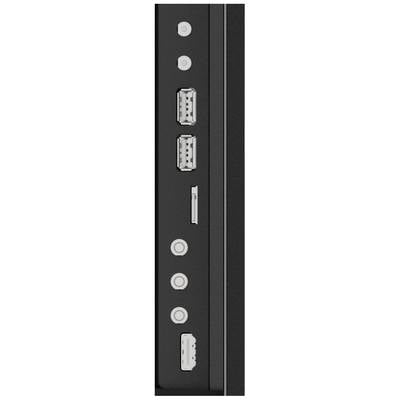 Zadná strana elektronického zariadenia s viacerými pripojeniami: HDMI, USB, sieťový a napájací konektor.